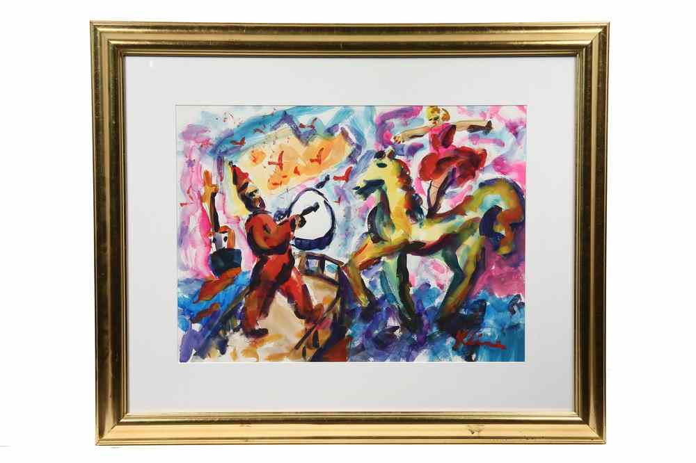 Appraisal: WATERCOLOR - Clown Bareback Rider by Howard Kline Contemporary CA