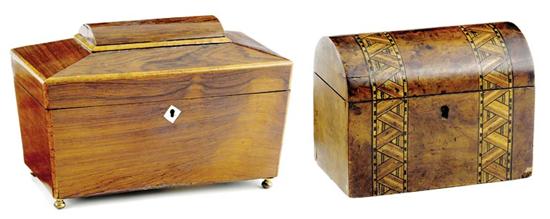 Appraisal: Two English inlaid tea caddies early th century casket form