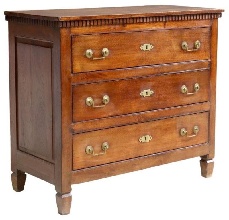 Appraisal: Neoclassical oak commode th c case accented with dentil molding