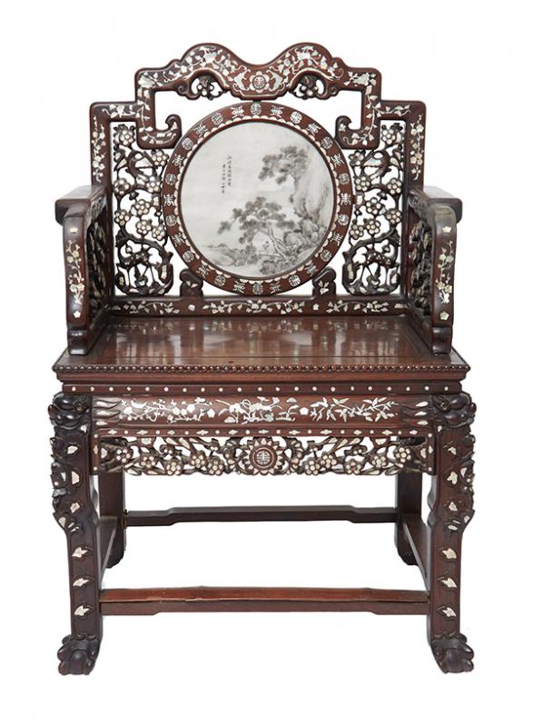 Appraisal: A TH CENTURY CHINESE ROSEWOOD CHAIR Of typical Tai-Shi design