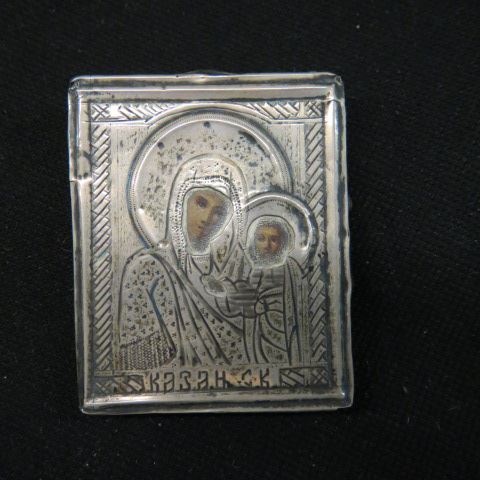 Appraisal: Early Silver Framed Travel Icon madonna child x