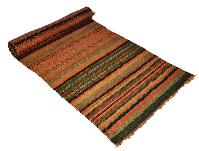 Appraisal: AN INDIAN RAJASTHAN WOVEN JUTE RUNNER with horizontal banding cm