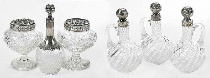 Appraisal: Six Pressed Glass and Silver Table Objects Continental th early