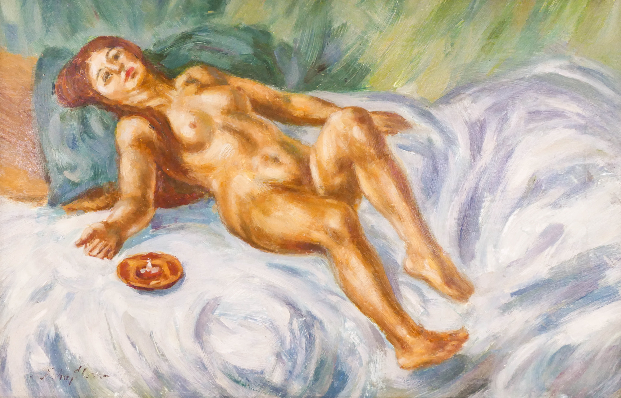 Appraisal: John Sloan - American ''Reclining Nude'' Oil on Masonite ''x