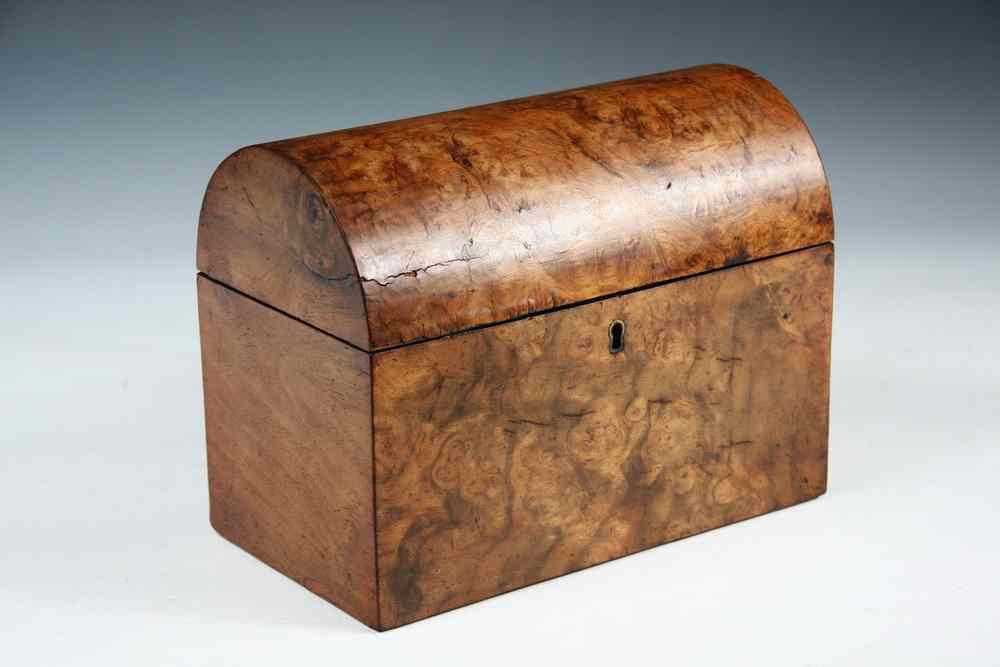 Appraisal: TEA CADDY - th c English round top burl veneer