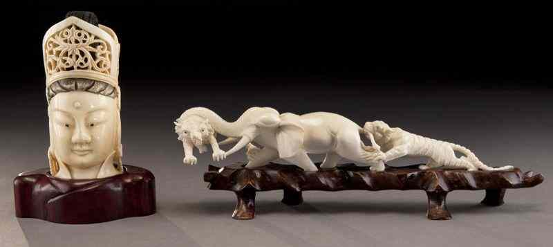 Appraisal: Chinese carved ivory figures including International buyers should note that