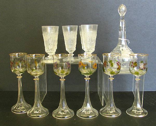 Appraisal: An assembled grouping of glass Comprising engraved decanter with stopper