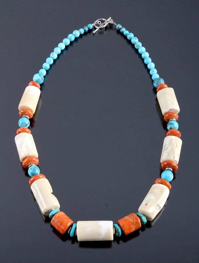 Appraisal: Signed Navajo Turquoise White Coral Necklace This is a signed