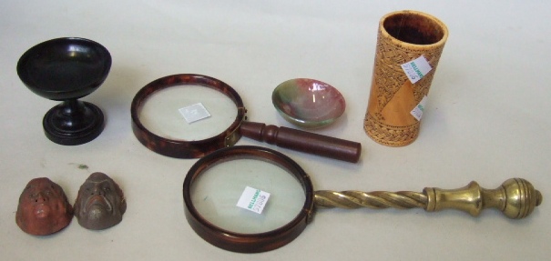 Appraisal: A quantity of collectables including two Victorian magnifying glasses two