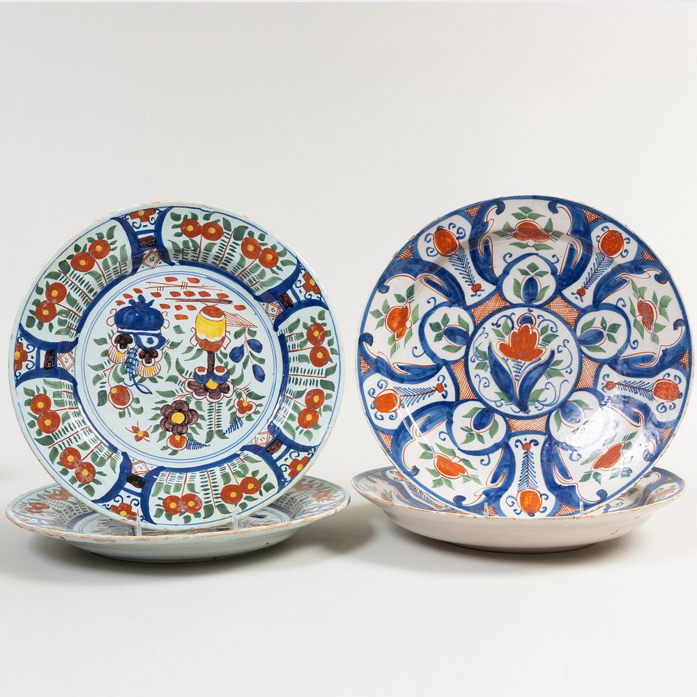 Appraisal: Two Pairs of Polychrome Delft Chargers One with red 'D