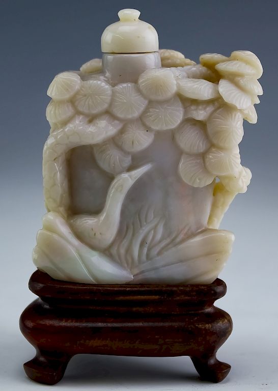 Appraisal: Chinese H-Carved Solid Opal Landscape Snuff Bottle Hand carved solid