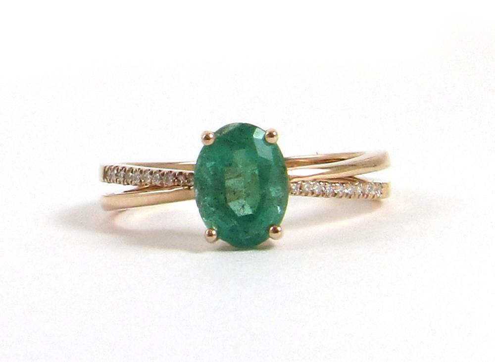 Appraisal: EMERALD DIAMOND AND FOURTEEN KARAT ROSE GOLD RING with AGI