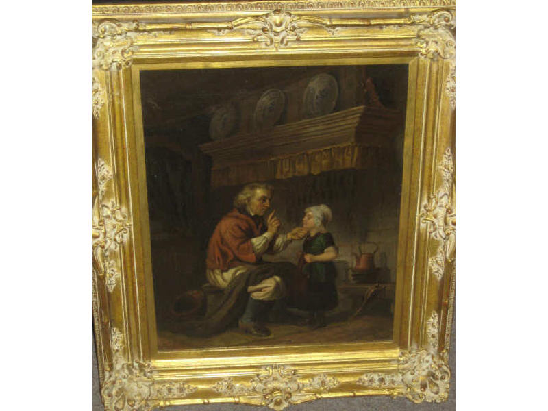 Appraisal: CONTINENTAL SCHOOL TH CENTURY Interior genre scene of an elderly