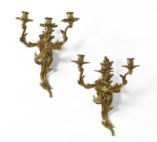 Appraisal: Weighty Pair of Glo-Mar Art Works New York Gilt-Brass Three-Light