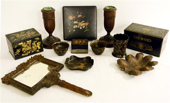 Appraisal: Group of wooden items including a box with metal inlay