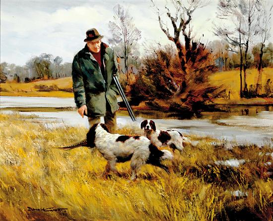 Appraisal: Donald Grant British - HUNTER WITH POINTERS oil on canvas