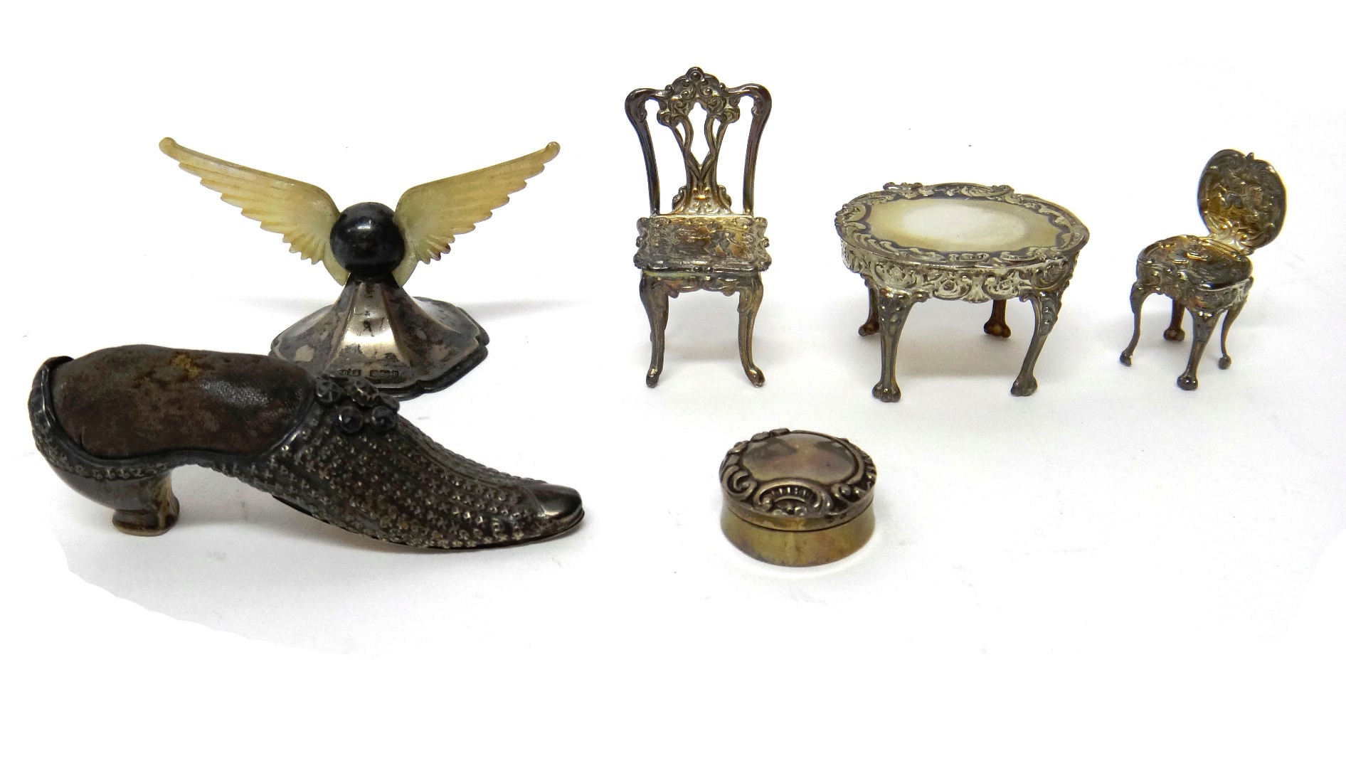 Appraisal: Silver and silver mounted wares comprising a Victorian pin cushion