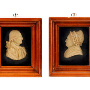 Appraisal: A Pair of Wax Portrait Busts of George and Martha