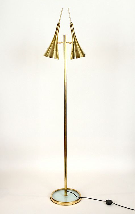 Appraisal: ITALIAN TWO ARM BRASS FLOOR LAMP ROTATING SHADES An Italian