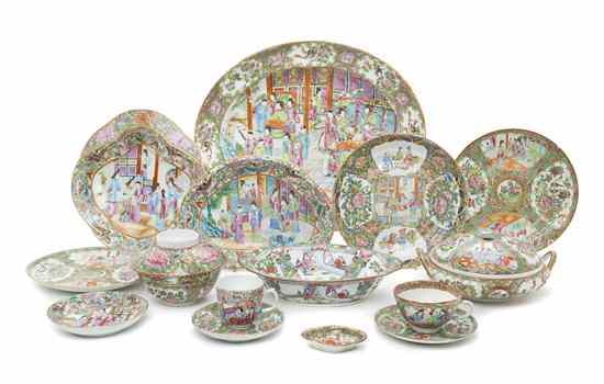 Appraisal: A Collection of Sixty-Five Rose Medallion Porcelain Articles comprising eleven