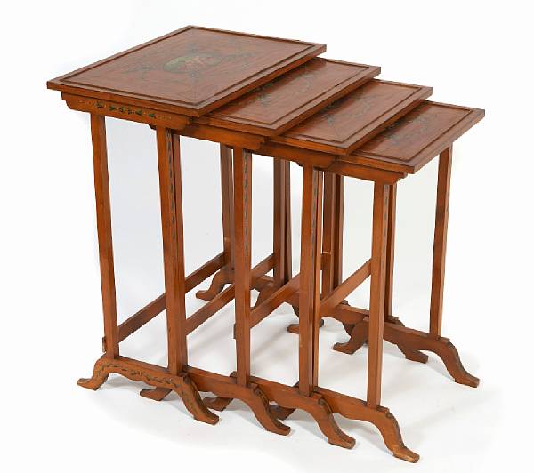 Appraisal: A set of four Regency style painted satinwood nesting tables