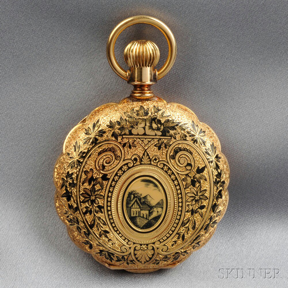 Appraisal: kt Gold and Enamel Hunting Case Pocket Watch the white