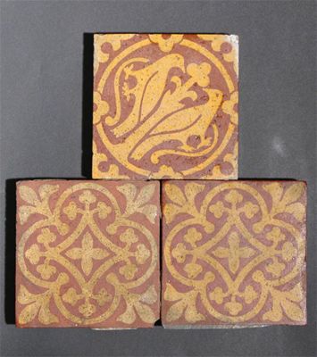 Appraisal: Three W Godwin Medieval Revival encaustic tiles one decorated with