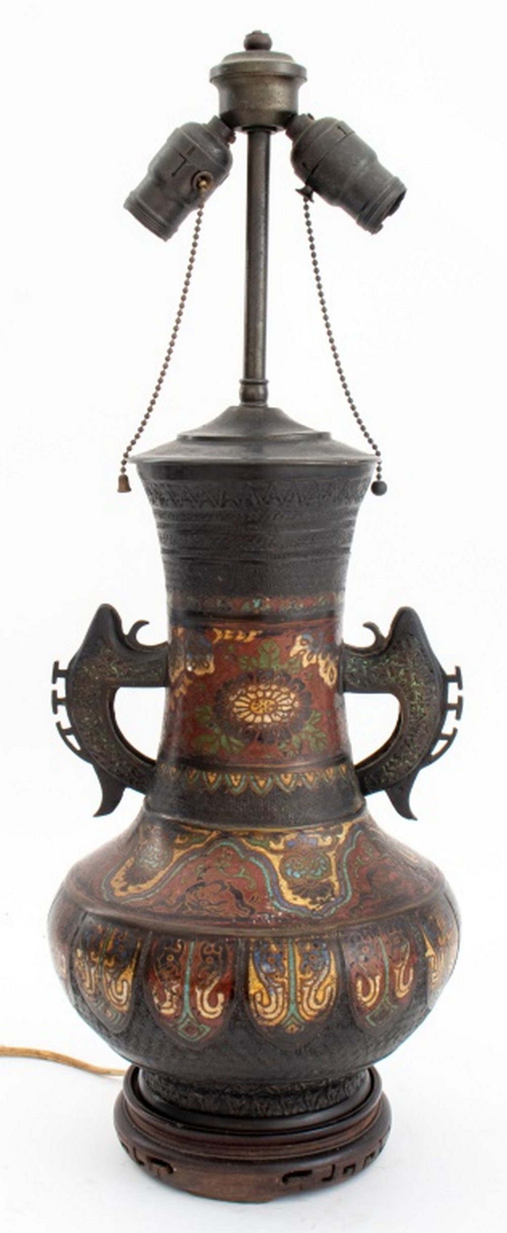 Appraisal: JAPANESE BRONZE AND CHAMPLEVE ENAMEL TABLE LAMP Japanese bronze and