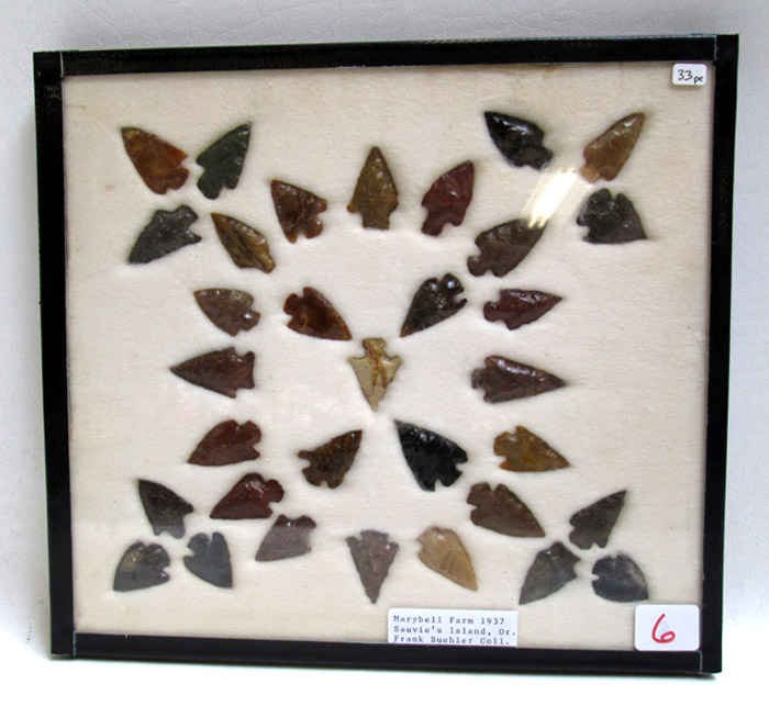 Appraisal: CASED COLLECTION OF THIRTY THREE ARROWHEADS from the Frank Buehler