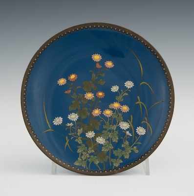 Appraisal: A Small Cloisonne Plate with Flowers Polished enamel in wire