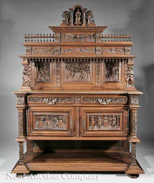 Appraisal: A Monumental Continental Renaissance Revival Highly Carved Walnut Dining Suite