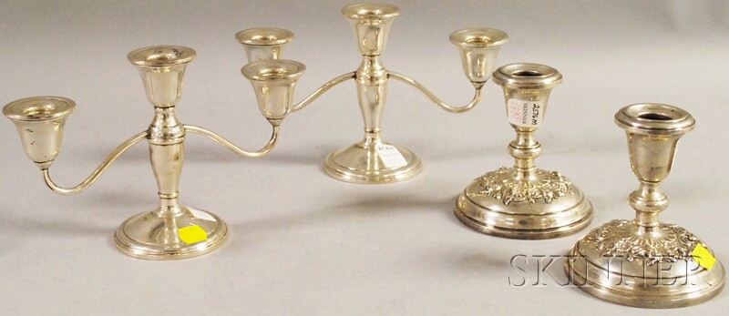 Appraisal: Four Weighted Sterling Silver Candlesticks a pair of La Pierre