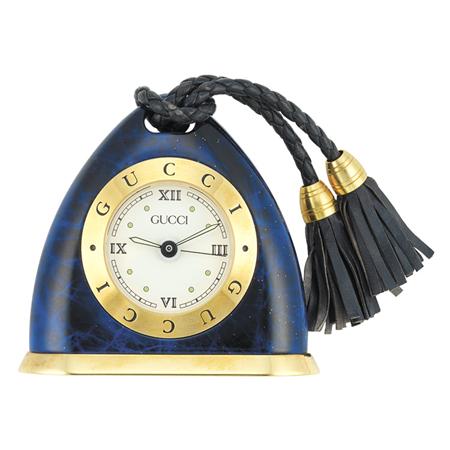 Appraisal: Imitation Lapis and Metal Desk Clock Gucci Estimate -