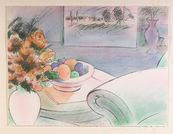 Appraisal: June Felter American born Armchair Lithograph in colors on wove