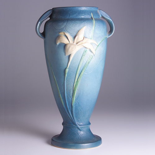 Appraisal: ROSEVILLE Blue Zephyr Lily vase - Fleck and a few