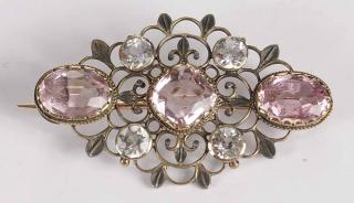 Appraisal: Arts Crafts Tourmaline Brooch center cushion cut pink tourmaline two