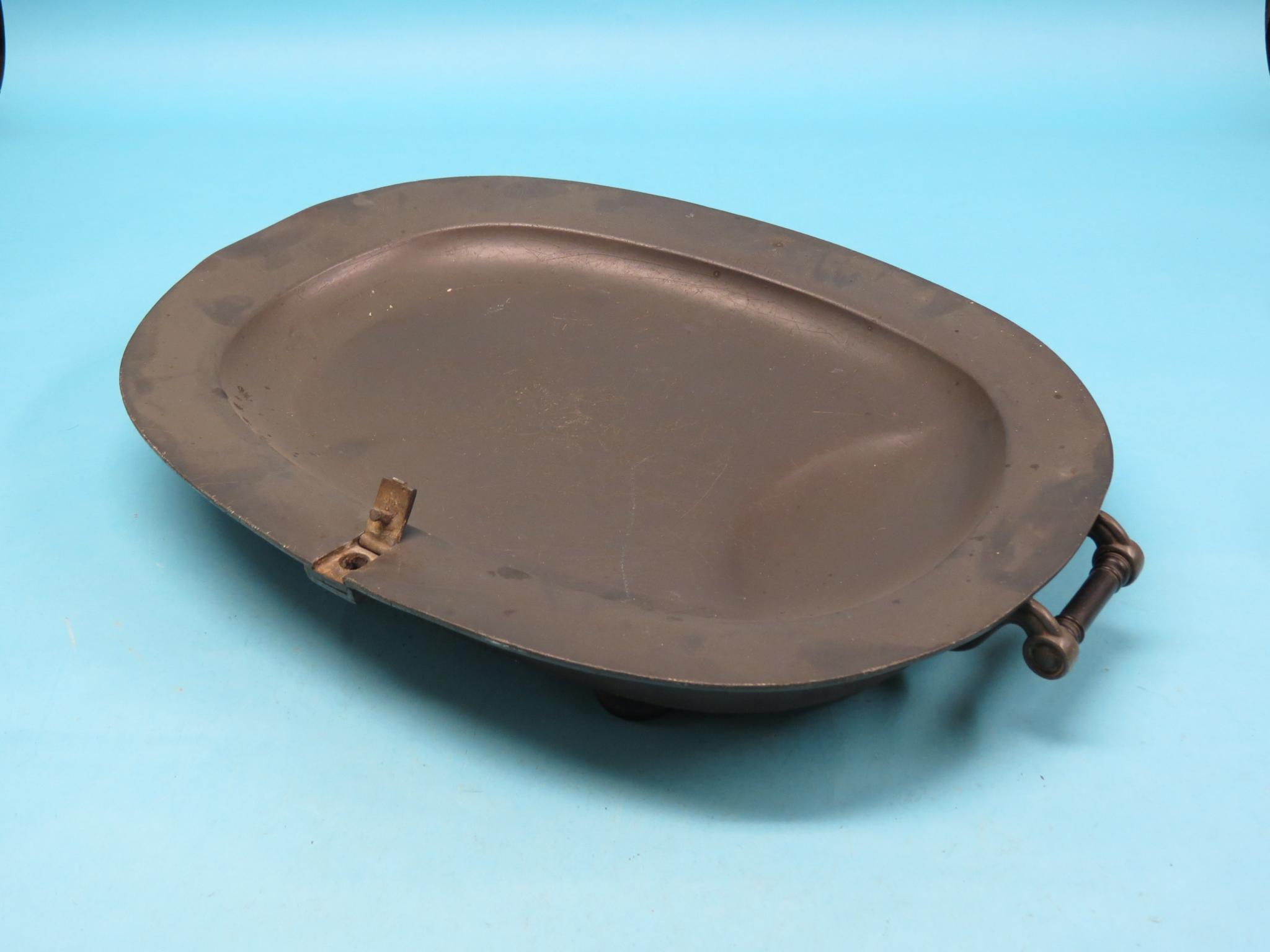 Appraisal: An early th century pewter stand dish two-handled oval-shape with