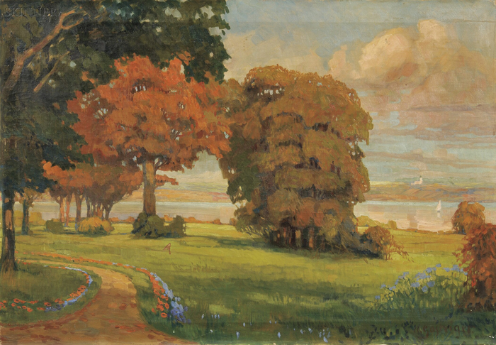 Appraisal: Anna Sophie Gasteiger German - Autumn Landscape by a Lake