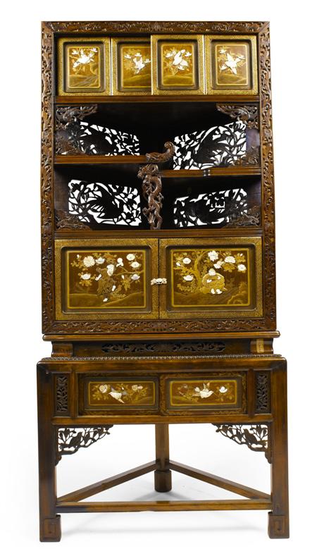 Appraisal: FINE JAPANESE HARDWOOD AND LACQUER CORNER DISPLAY CABINET MEIJI PERIOD