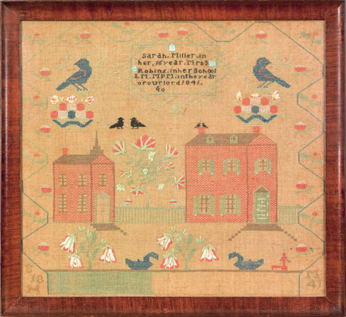 Appraisal: American silk on linen sampler dated and wrought by Sarah