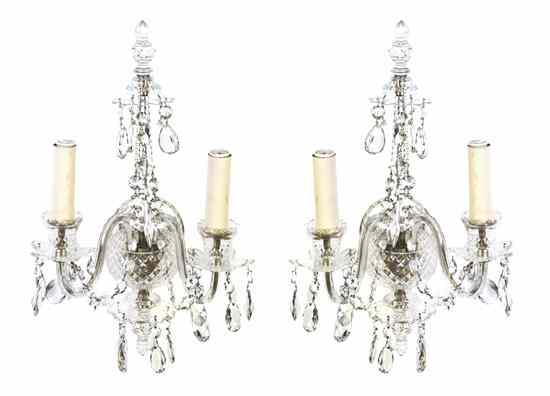 Appraisal: A Pair of George III Style Cut Glass Two-Light Sconces