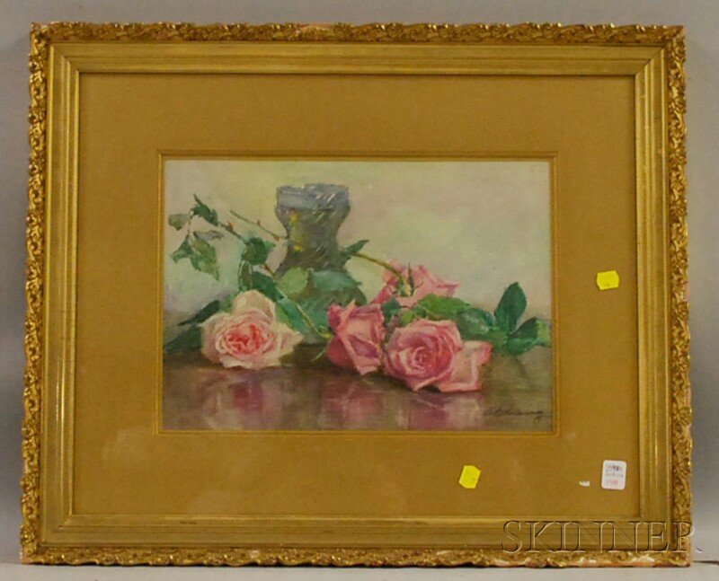 Appraisal: American School th Century Still Life with Roses Signed AD