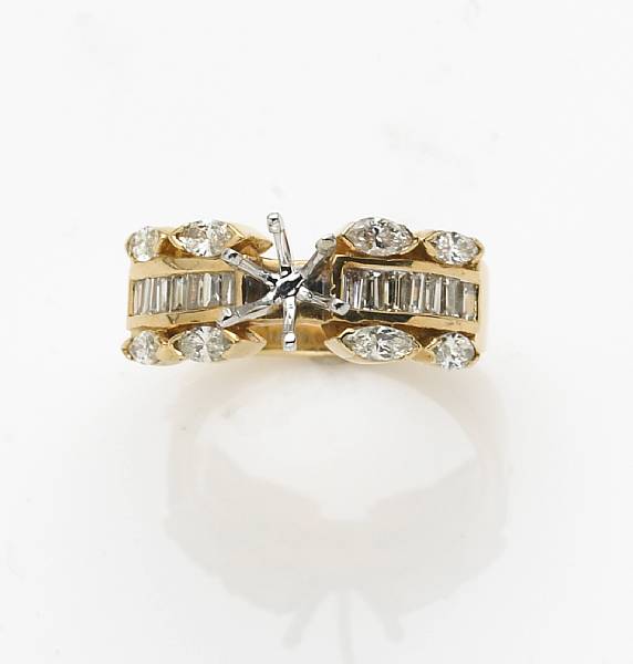 Appraisal: A diamond and k gold semi-mount estimated total diamond weight