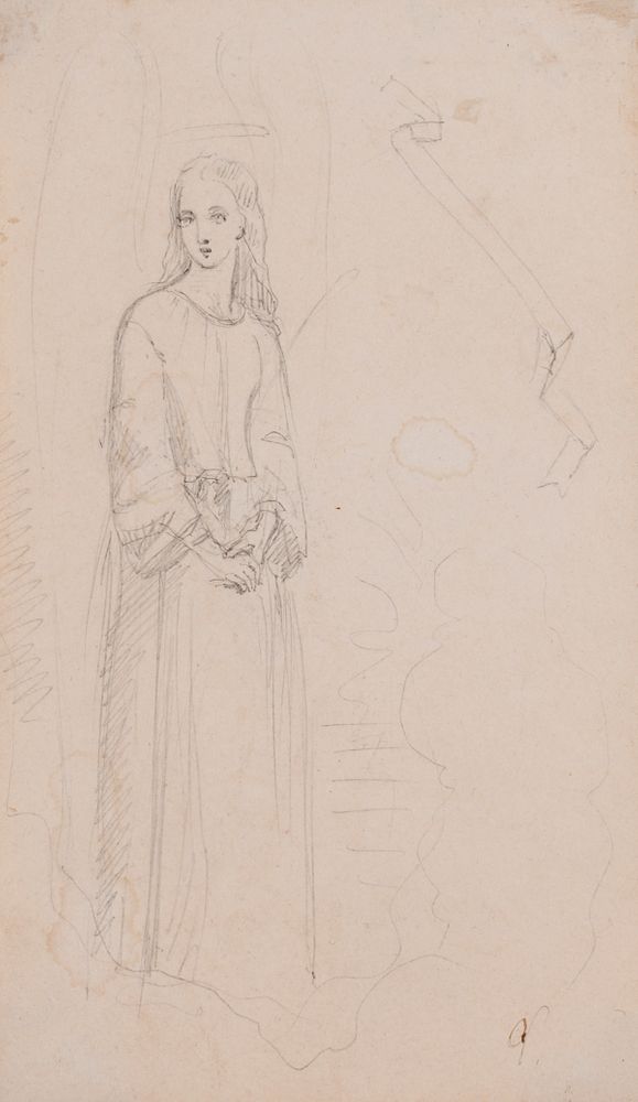 Appraisal: Attributed Queen Victoria Angel Graphite Sketch Attributed to Queen Victoria