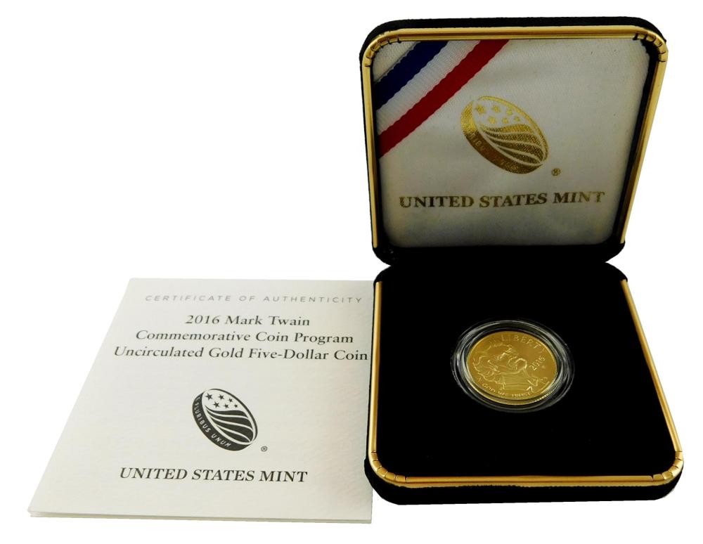 Appraisal: COIN Mark Twain Commemorative gold coin uncirculated in box with