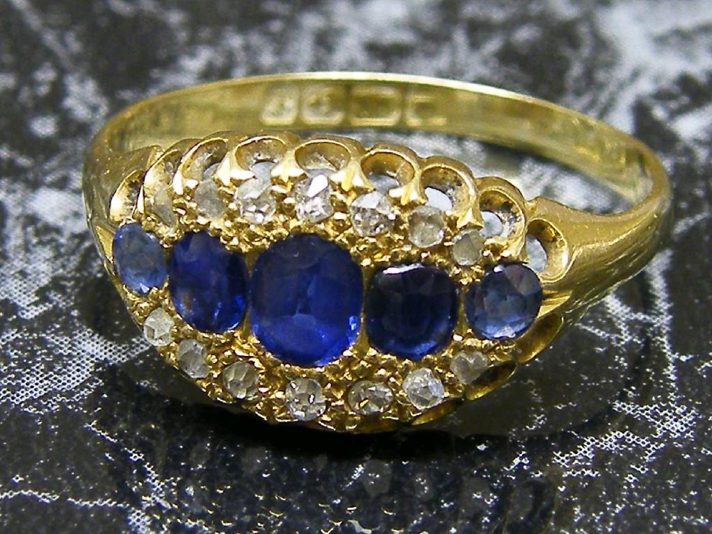 Appraisal: Victorian ct claw set sapphire and diamond ring hallmarked Birmingham