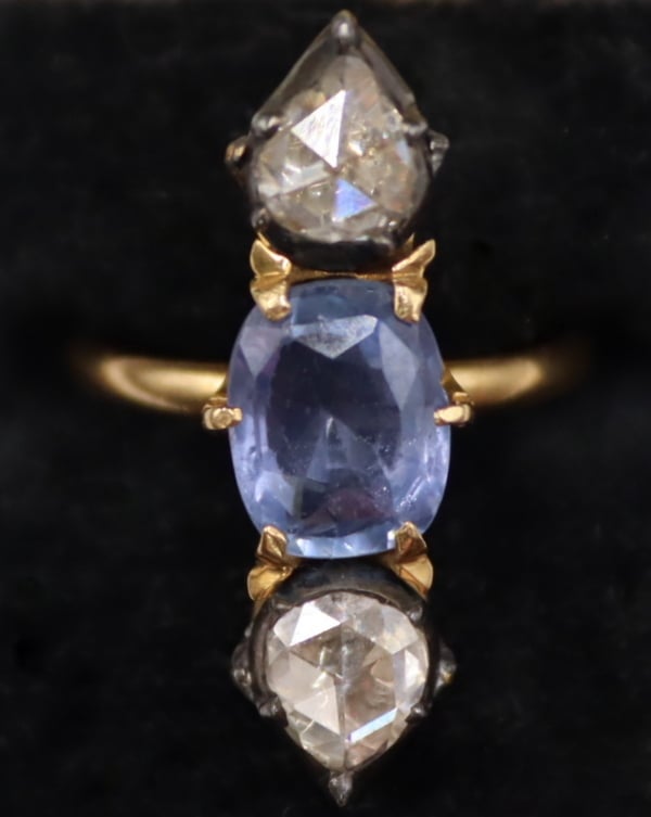 Appraisal: JEWELRY GIA CEYLON NO HEAT SAPPHIRE AND DIAMOND Ring Antique