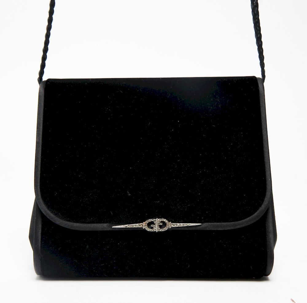 Appraisal: Gucci Velvet Silver-Tone Rhinestone Evening Bag Gucci black velvet evening