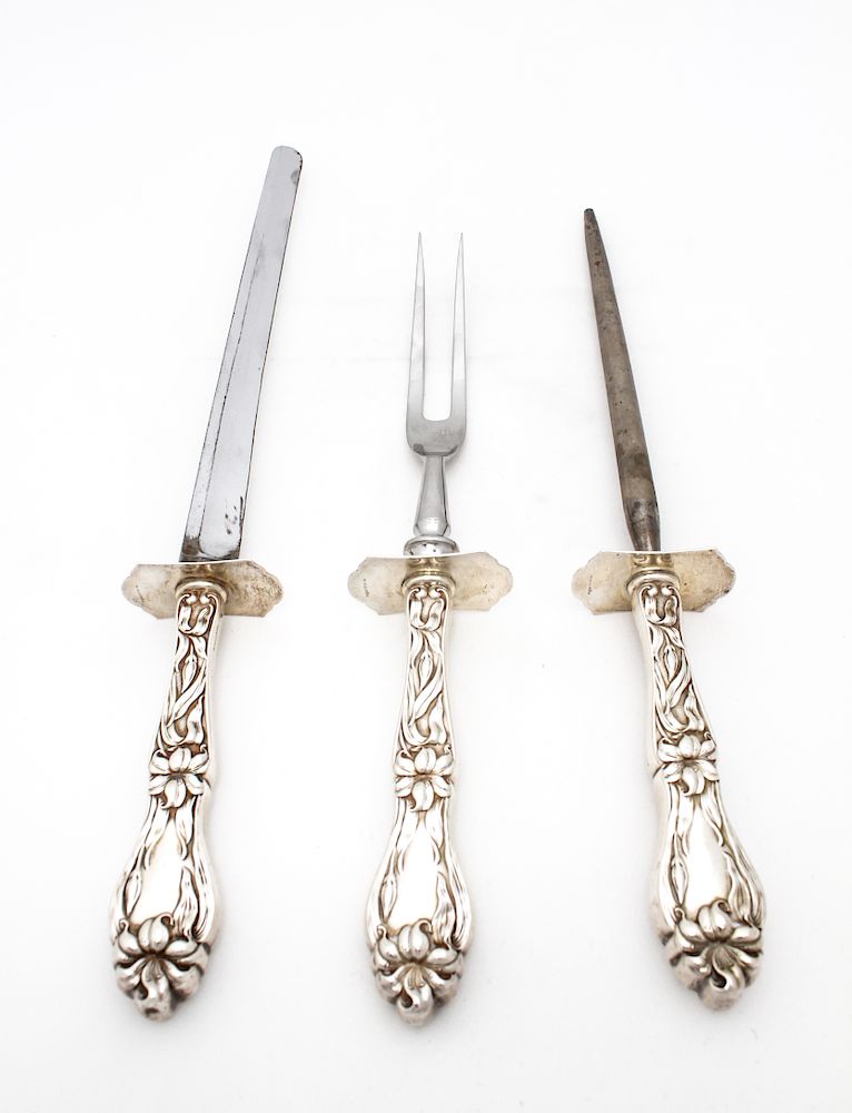 Appraisal: Whiting Co Silver Lily Piece Carving Set Whiting Co sterling