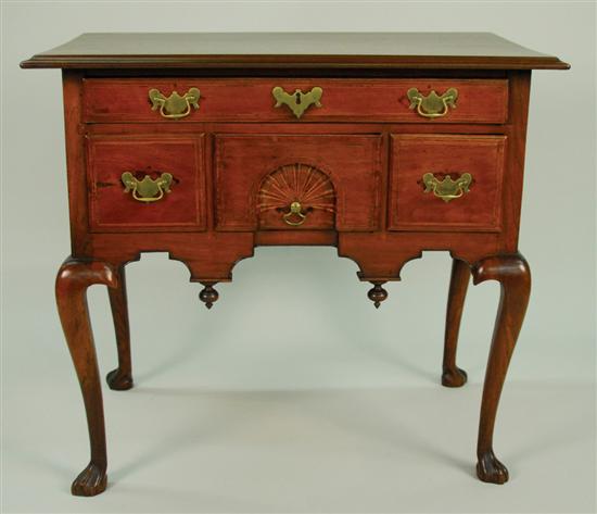 Appraisal: QUEEN ANNE WALNUT INLAID LOWBOY late th century with fan